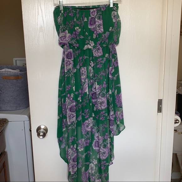 Green and Purple Floral High-Low Dress - Picture 2 of 2